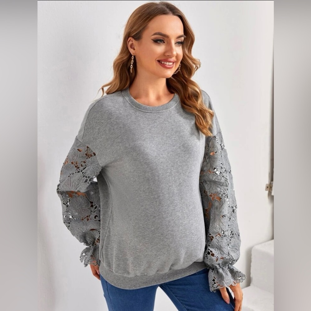 Maternity Grey Pullover Lace